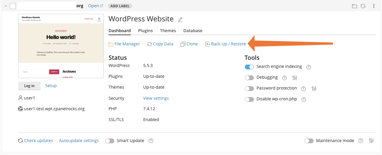 cPanel WordPress Toolkit Backup